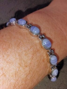 💙 Blue Banded Stone Bracelet – Stainless Steel – 8.5” 💙